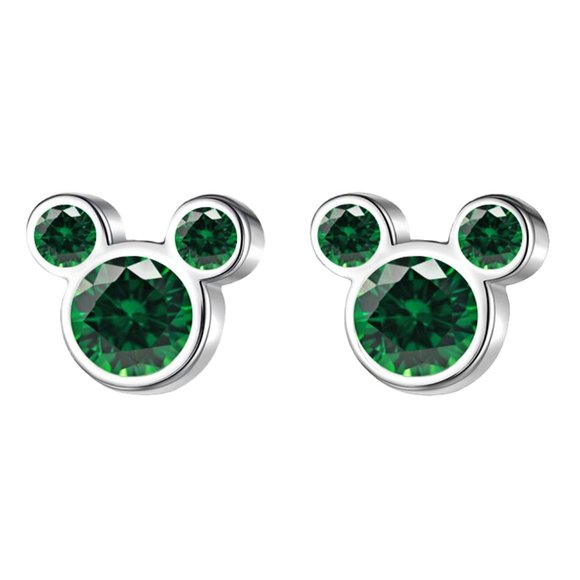 Boutique Jewelry - Green Zircon Mickey Mouse Stud Earrings S925 Sterling Silver